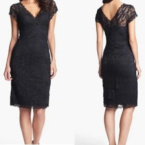 Marina Black Lace Layered Bead Bodycon Cocktail Midi Dress Sz 14